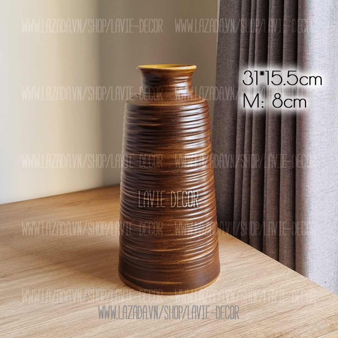 Lọ hoa gốm sứ men nâu mộc Bát Tràng