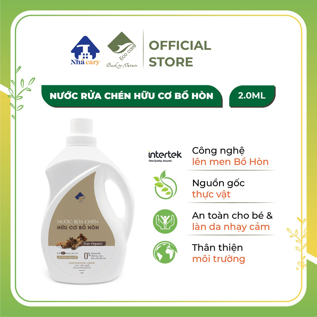 Nước rửa chén hữu cơ Ecocare Quế 2 Lít  - Chính hãng