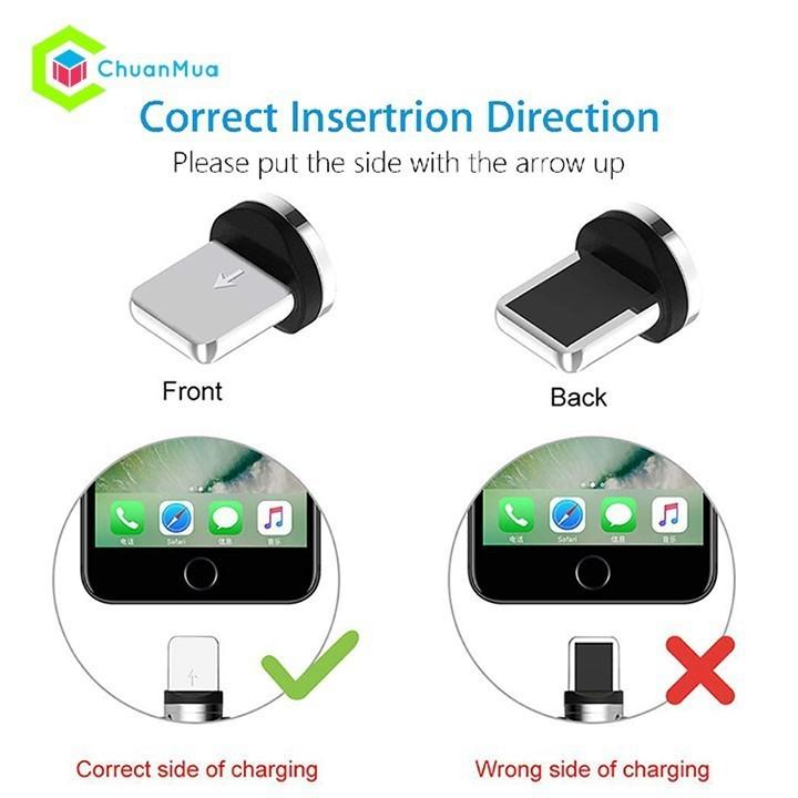 Cáp sạc từ hít nam châm 3 đầu Android và iPhone 360 độ dây dù