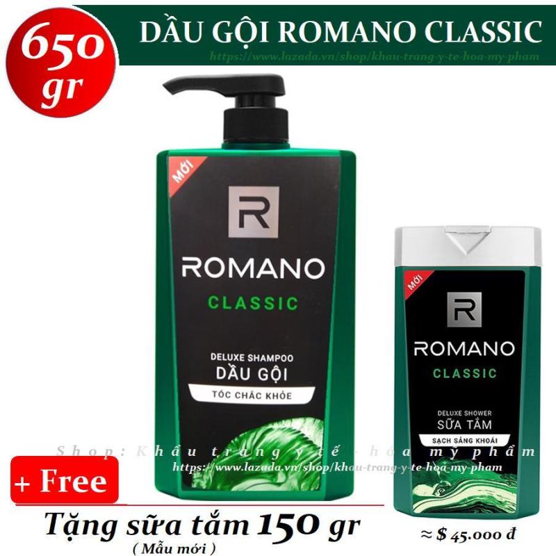 Romano - Dầu gội hương nước hoa Classic 650 gr + Tặng Sữa tắm 150 gr nhập khẩu