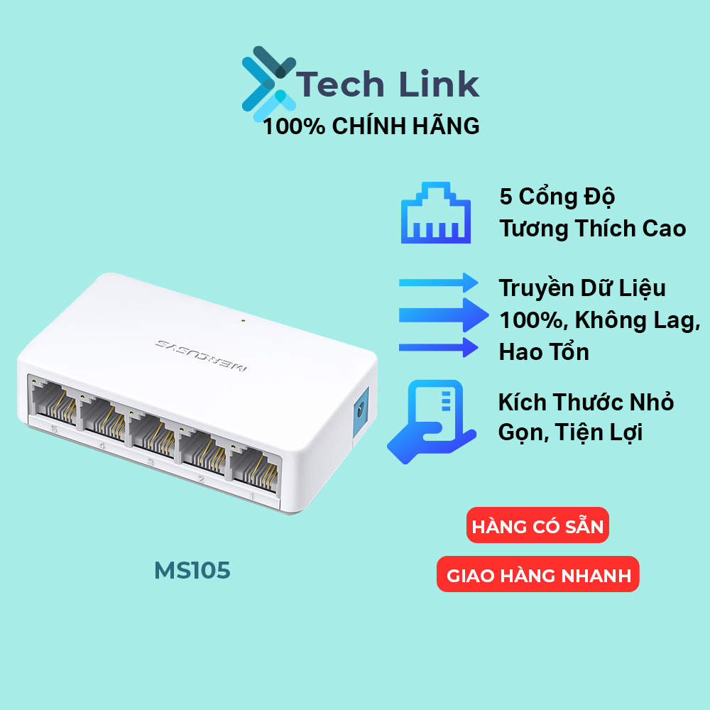 Bộ Chia Tín Hiệu Để Bàn Mercusys MS105 5 Cổng Switch Port 10/100Mbps