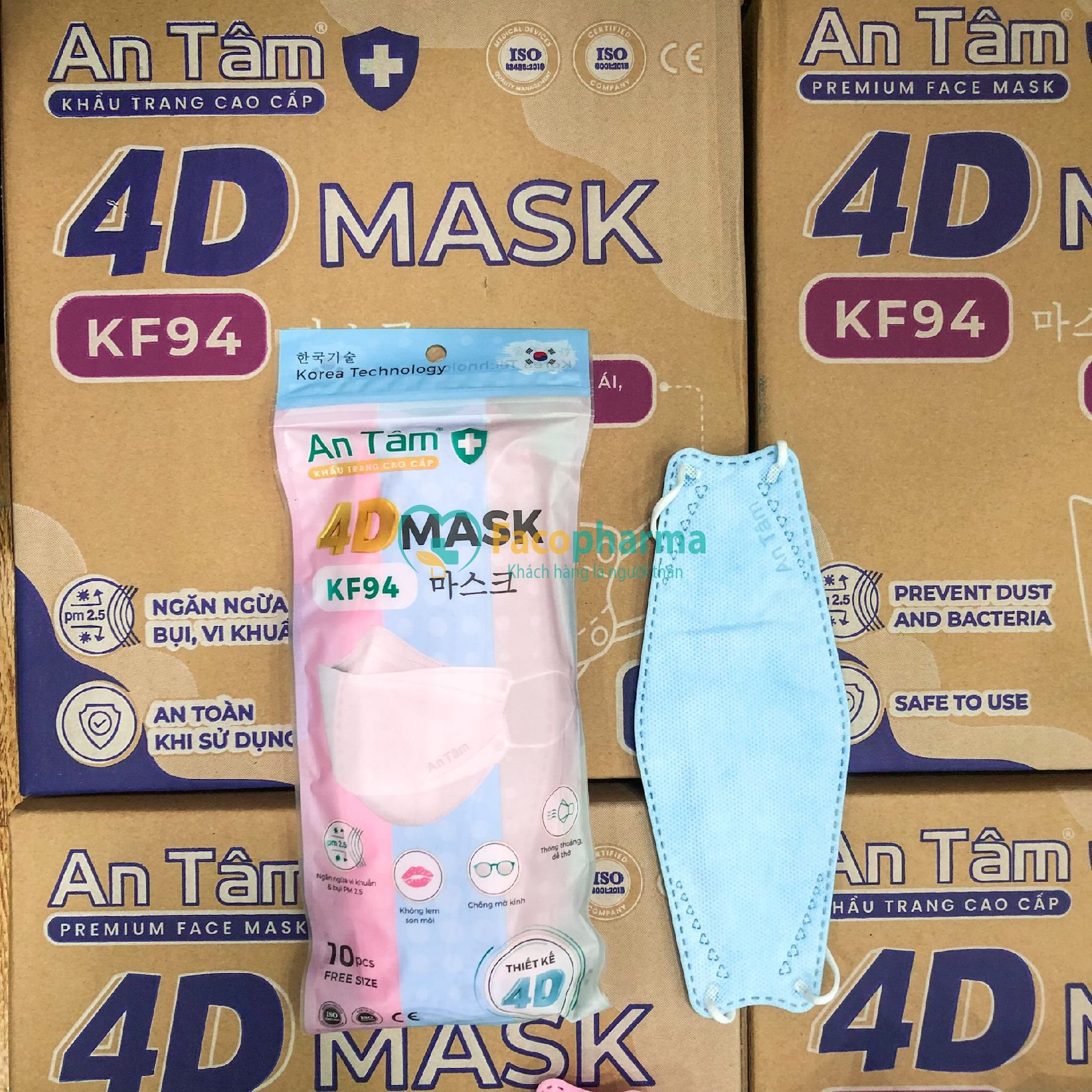 Thùng 300 cái  Khẩu trang KF94 An Tâm Hàn Quốc 4d mask 4 lớp kháng khuẩn ngăn bụi mịn chính hãng