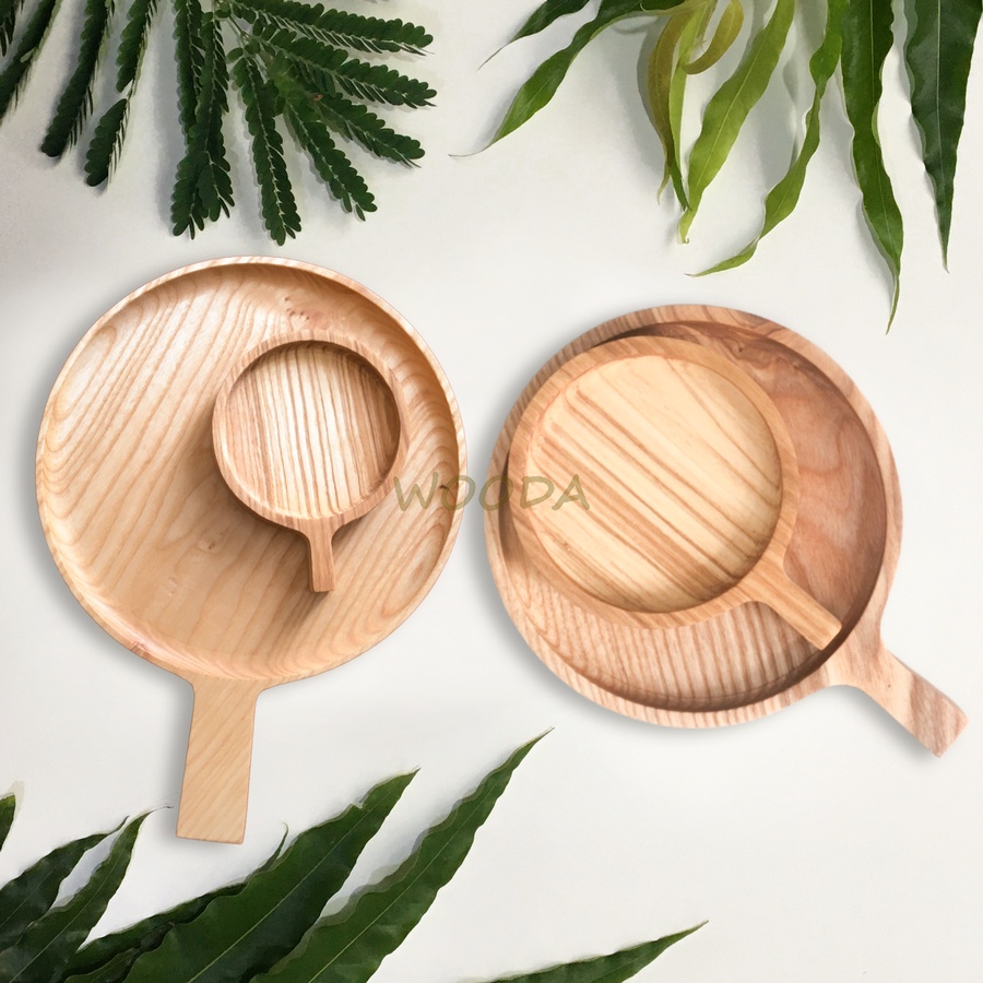 Khay gỗ hình tròn có tay cầm
