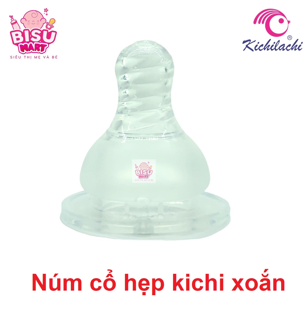 Núm vú silicon siêu mềm cổ hẹp Kichilachi cho bé Size S M L Y
