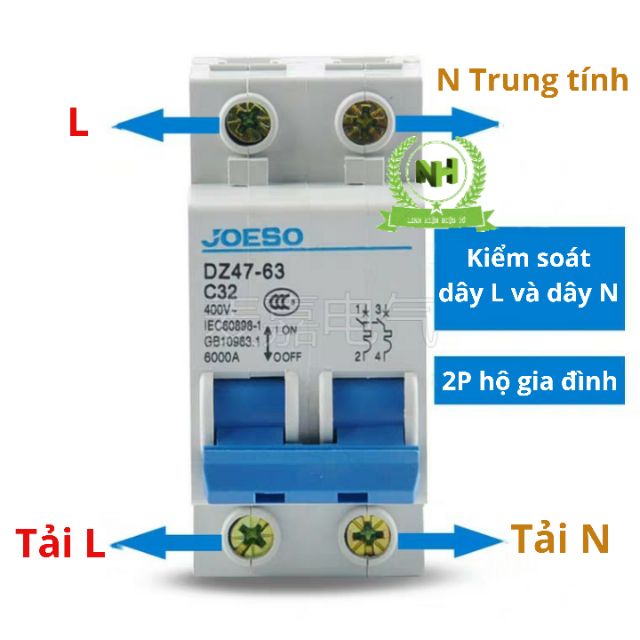 Aptomat 2Pha 2TEP hộ gia đình DZ47-63