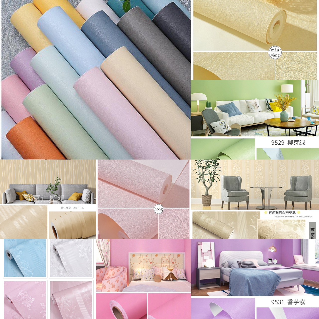 Giấy dán tường sẵn keo một màu (10m x 45cm / cuộn)