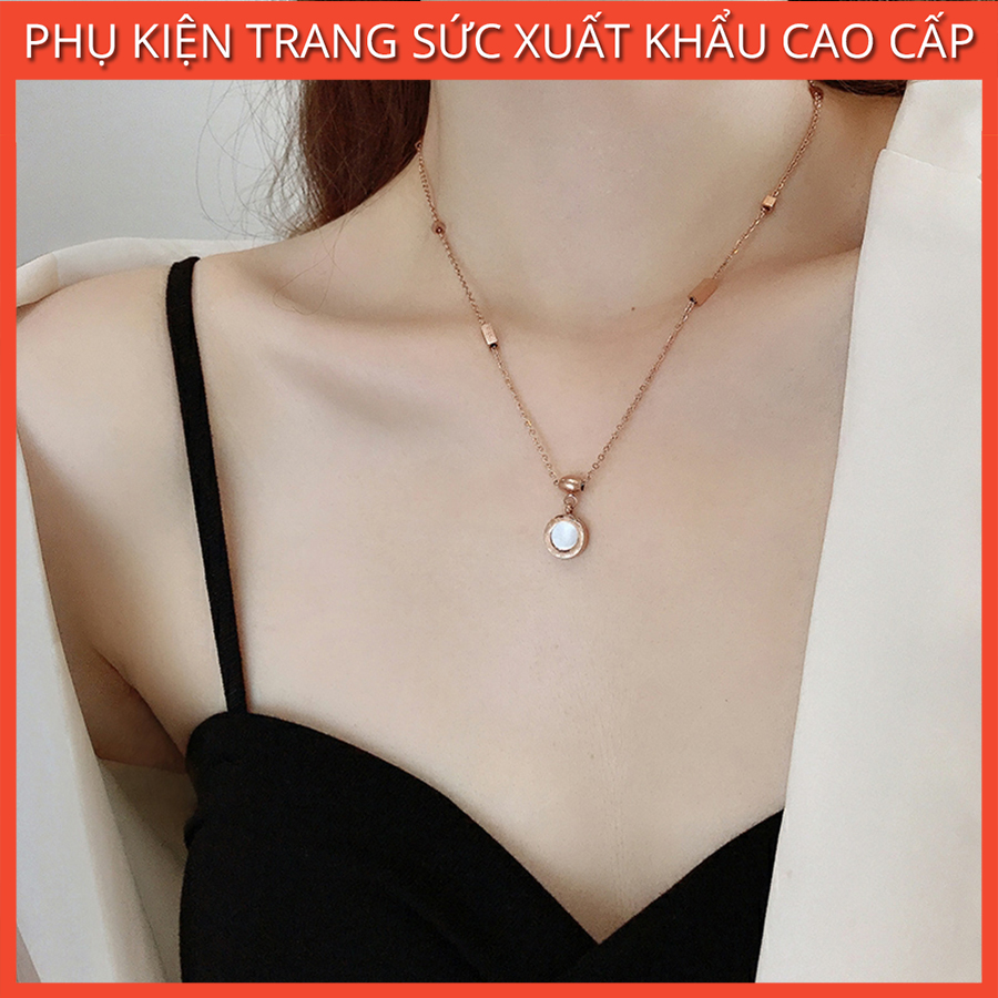 Dây Chuyền Nữ, vòng cổ Titan Đá Đen Cá Tính