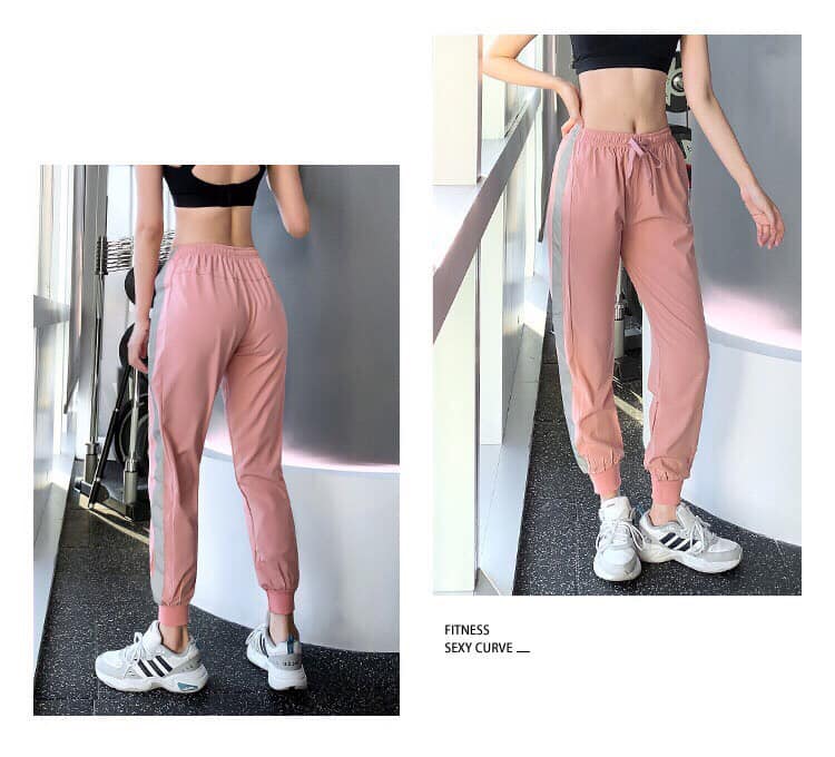 [HCM]Quần kaki baggy nữ sọc phản quang lưng thun bo ống