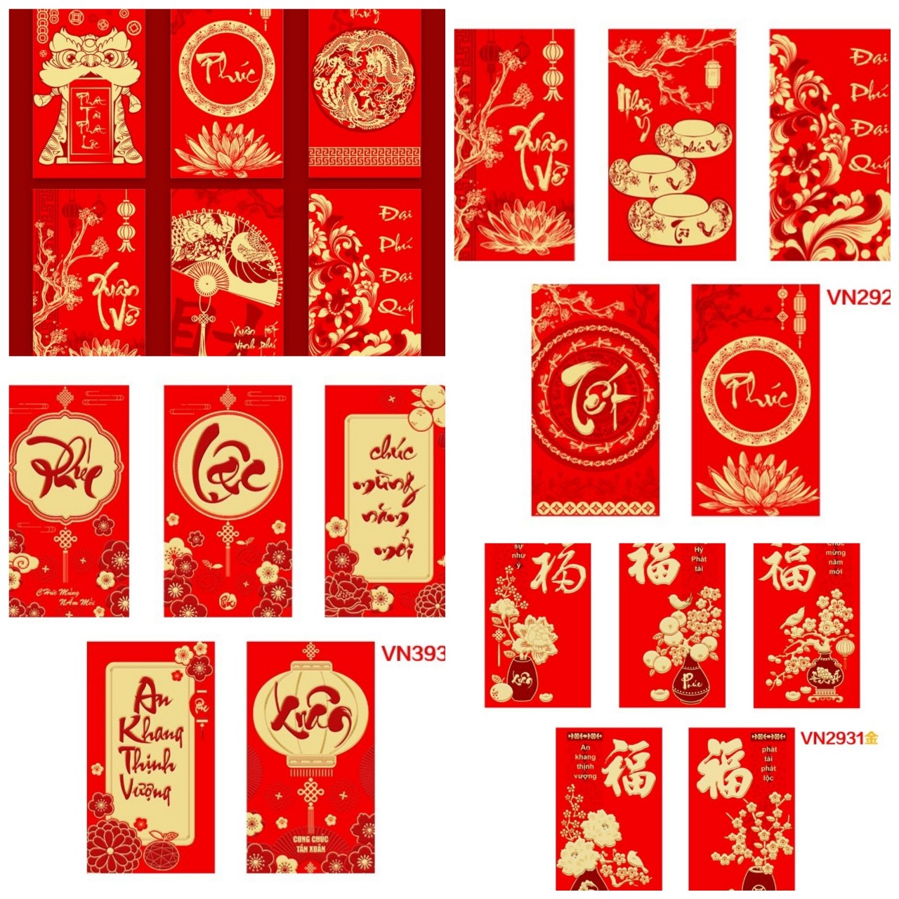 Set 6 bao lì xì tết giáp thìn 2024 - bao lì xì tết in kim dập chữ nổi 3d độc lạ