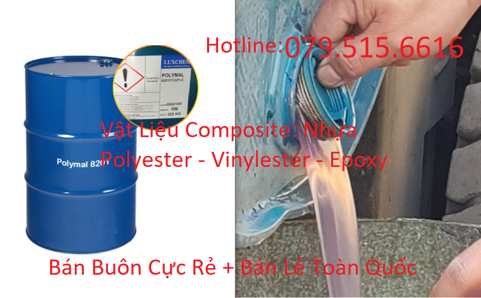 Bán Composite Chống Thấm: Nhựa Polyester (1Kg) + Chất Đóng Rắn (tỉ lệ tương ứng với lượng nhựa)