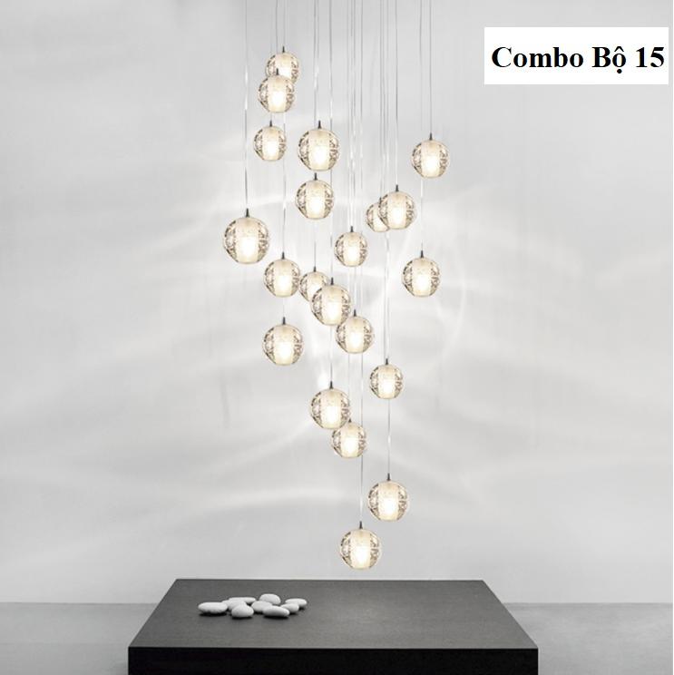 Bộ 15 Đèn Thả Thông Tầng Pha Lê Giọt Nước Thủy Tinh - Tặng Kèm Đế Riêng Cho 15 Quả - Tặng kèm bóng LED - Energy Green Lighting - Có Video