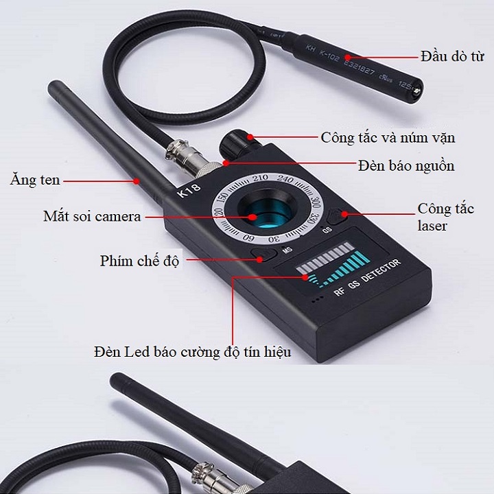 Máy phát hiện định vị, máy nghe lén, camera quay lén K18