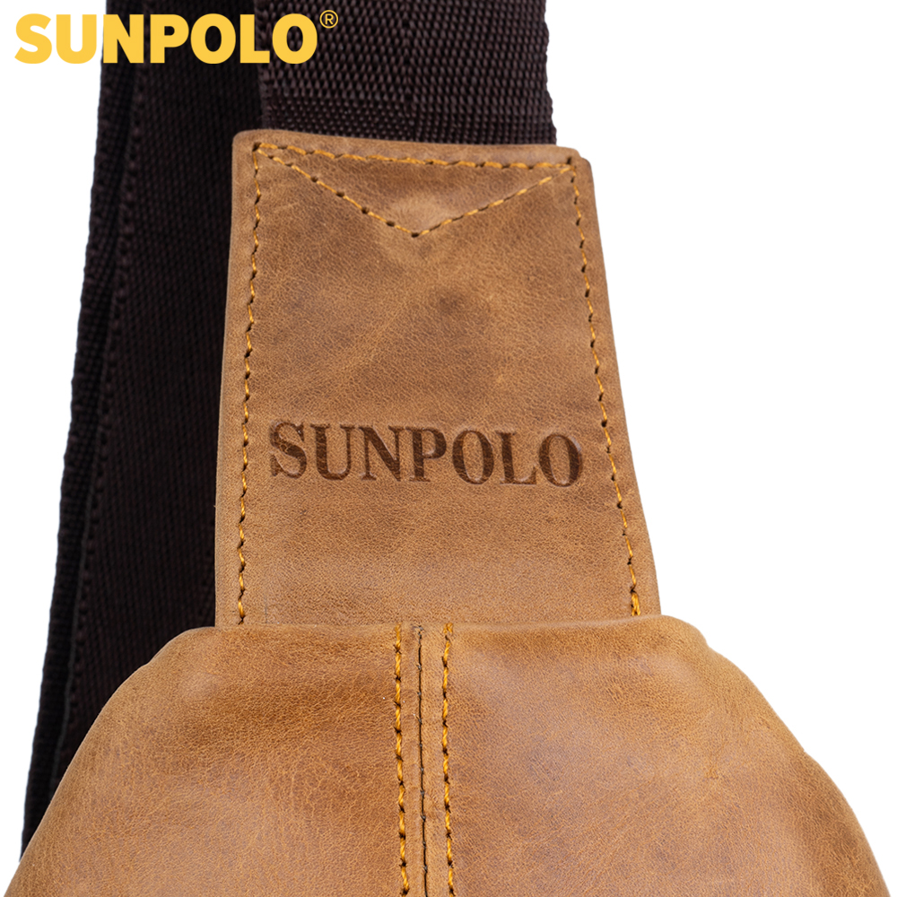 Túi đeo chéo da thật cao cấp SUNPOLO STU101 (Nâu bò)