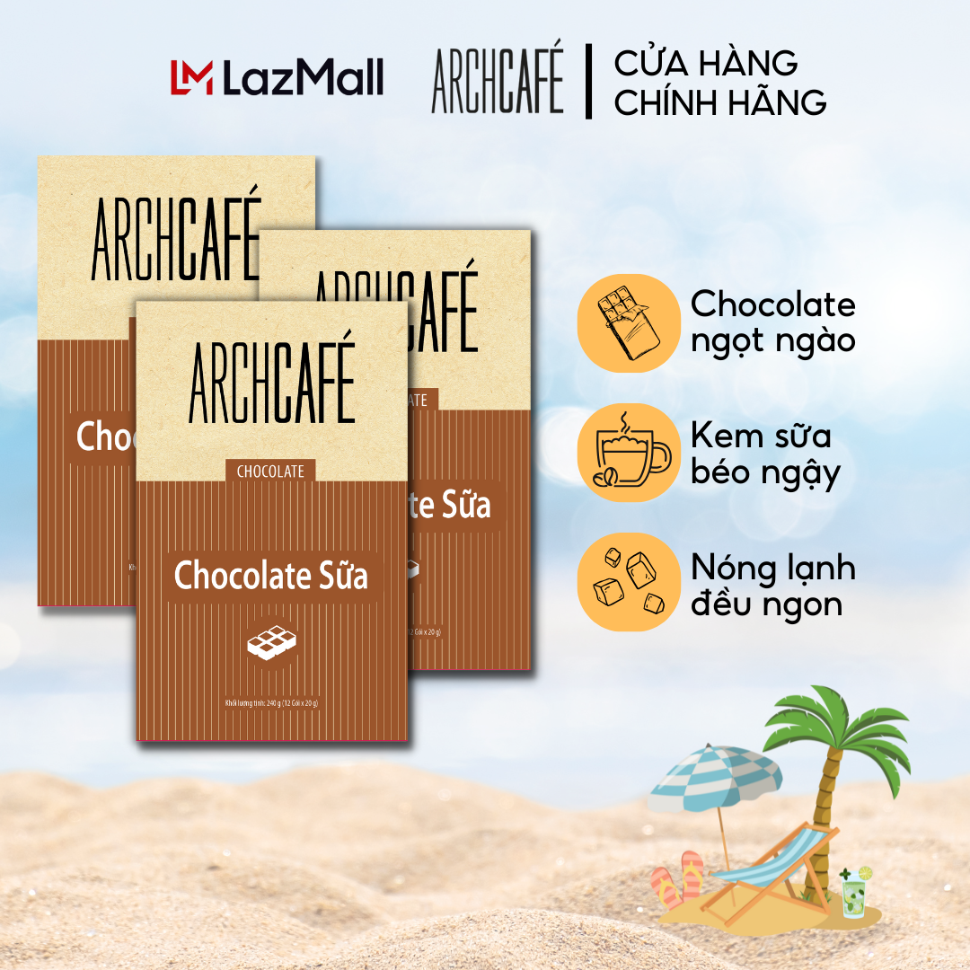 Combo 3 Chocolate Sữa - Choco Cacao hoà tan Archcafé (Sô cô la) (hộp 12 gói x 20g)