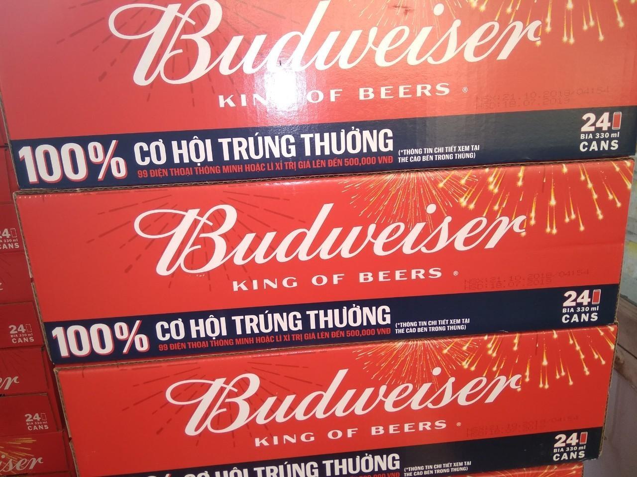 BUDWEISER LON 330ML - THÙNG 24 Mẫu xuân date 07/2019