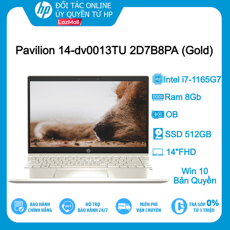 Laptop HP Pavilion 14-dv0013TU 2D7B8PA Gold i7-1165G7| 8G| 512GB| 14FHD| Win10+Office