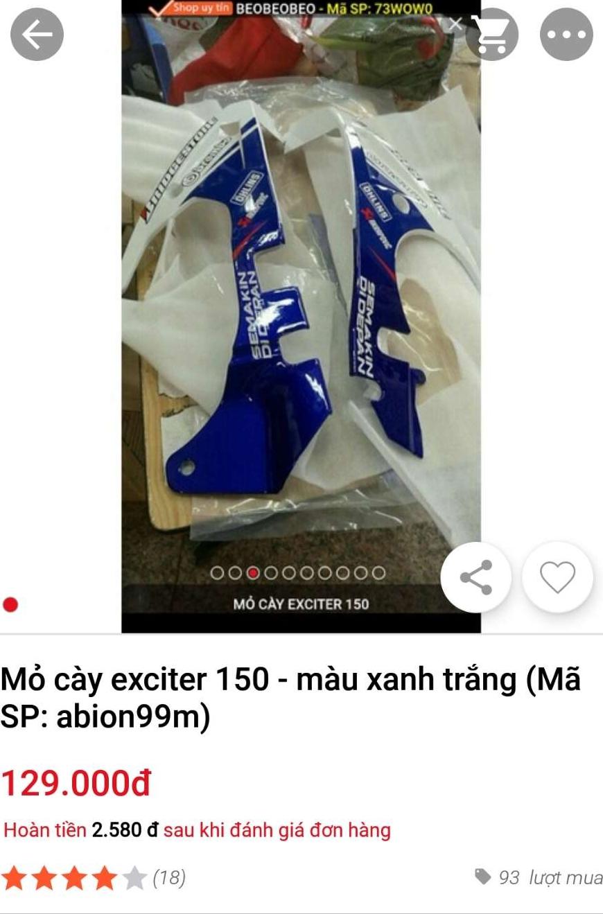 mỏ cày exciter 150 trắng xanh