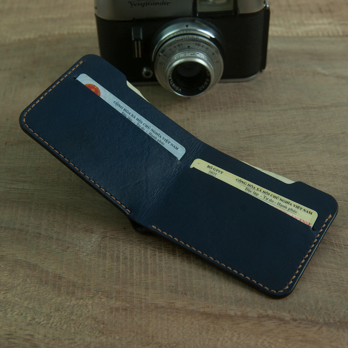 Ví da Minimalist handmade thủ công - Màu Xanh Navy - Da thật