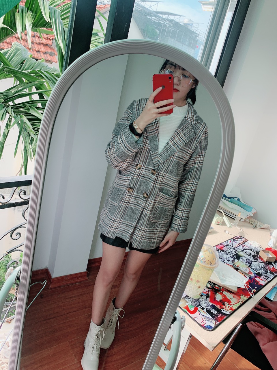 Áo khoác dạ vest nữ kẻ sọc