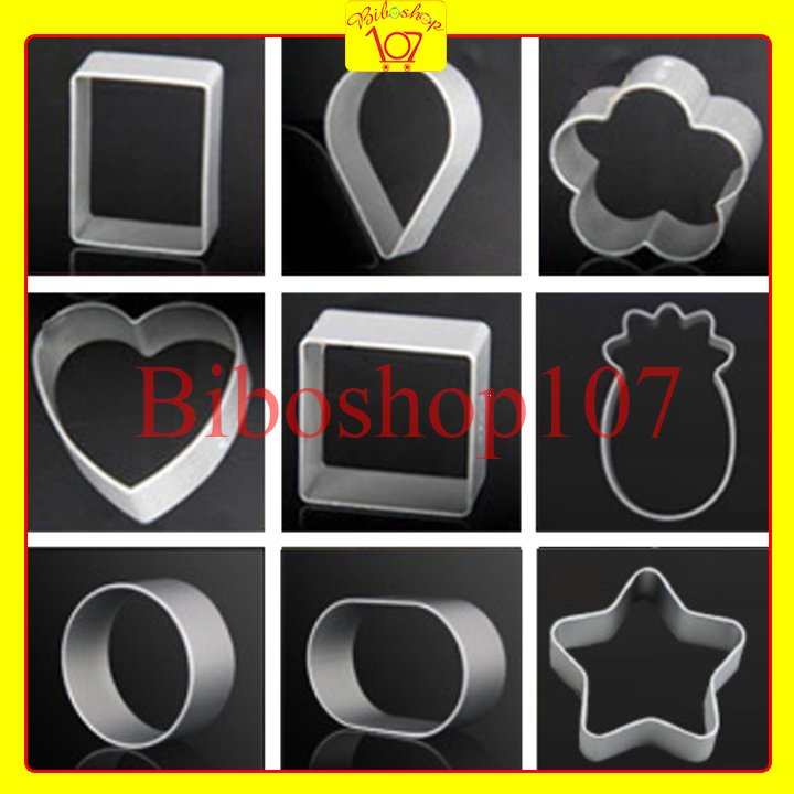 Bộ 10 khuôn nhôm nhấn bánh dứa, bánh qui các hình