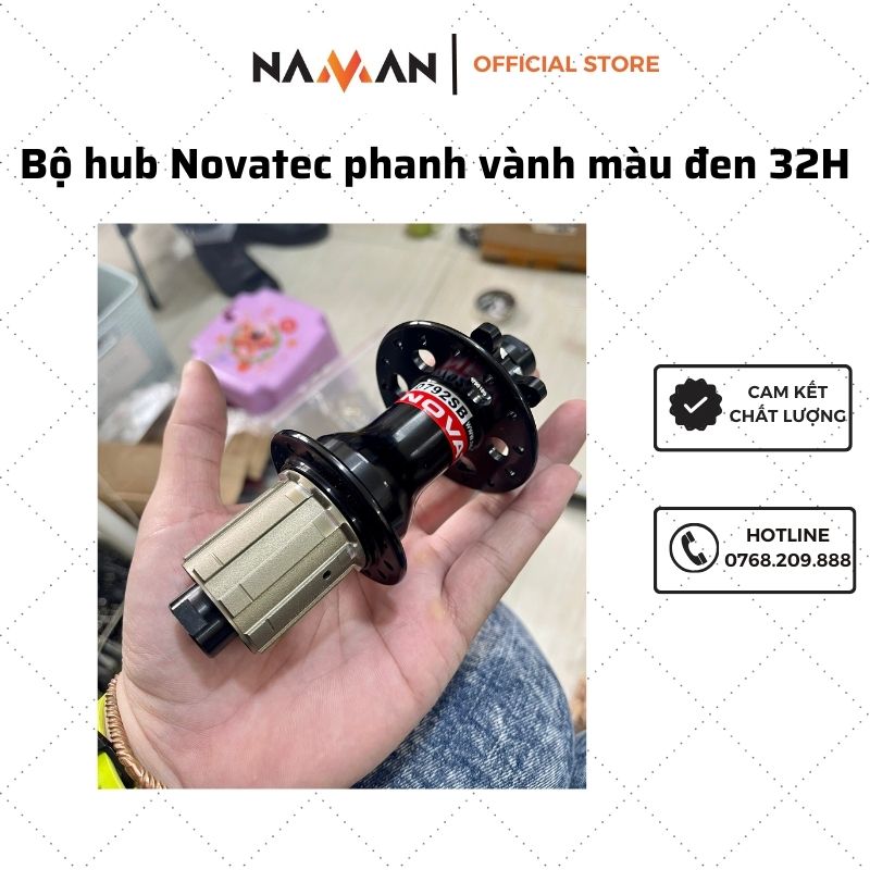 Bộ hub (moay ơ) Novatec phanh vành 32H màu đen cho xe đạp