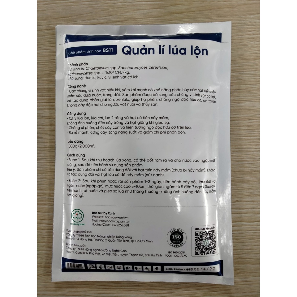 Chế Phẩm Quản Lý Lúa Lộn Lúa Cỏ Lúa Ma BS11 500g - Chống Xì Phèn Không Ảnh Hưởng Lúa Sạ - Bác Sĩ Cây Xanh
