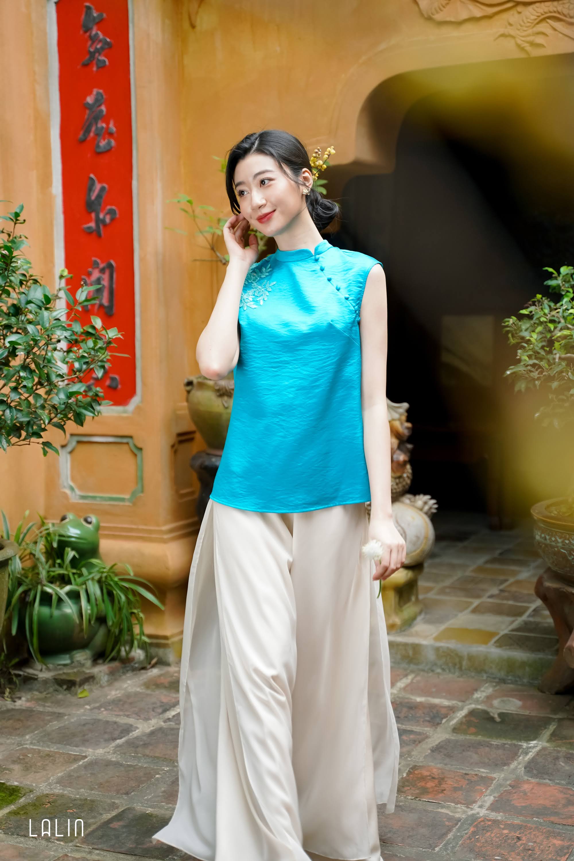 Quần áo dài Lalin quần dài suông 4 tà Yến