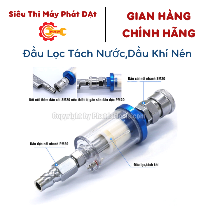 Đầu lọc, tách nước, dầu khí nén mini - Phụ kiện chuyên dụng lắp cho súng phun sơn và các thiết bị khí nén