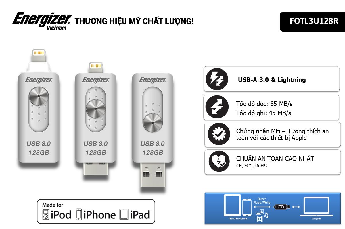 USB 128GB LIGHTNING OTG ENERGIZER ULTIMATE - FOTL3U128R