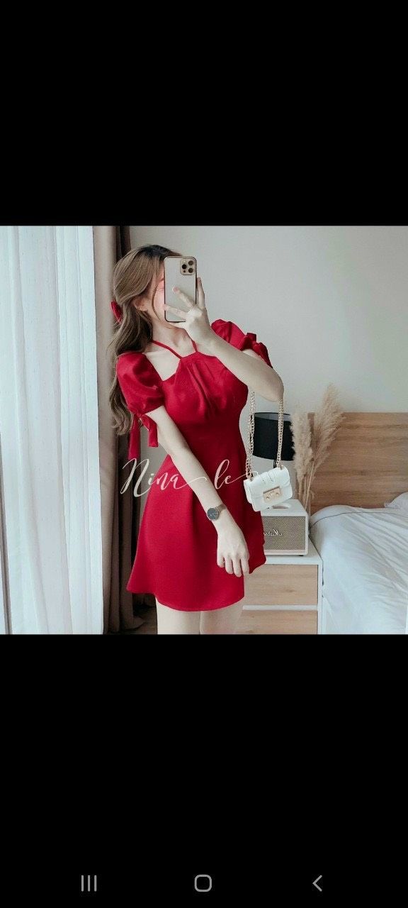 Đầm cổ yếm tay nhí-QH #damnu