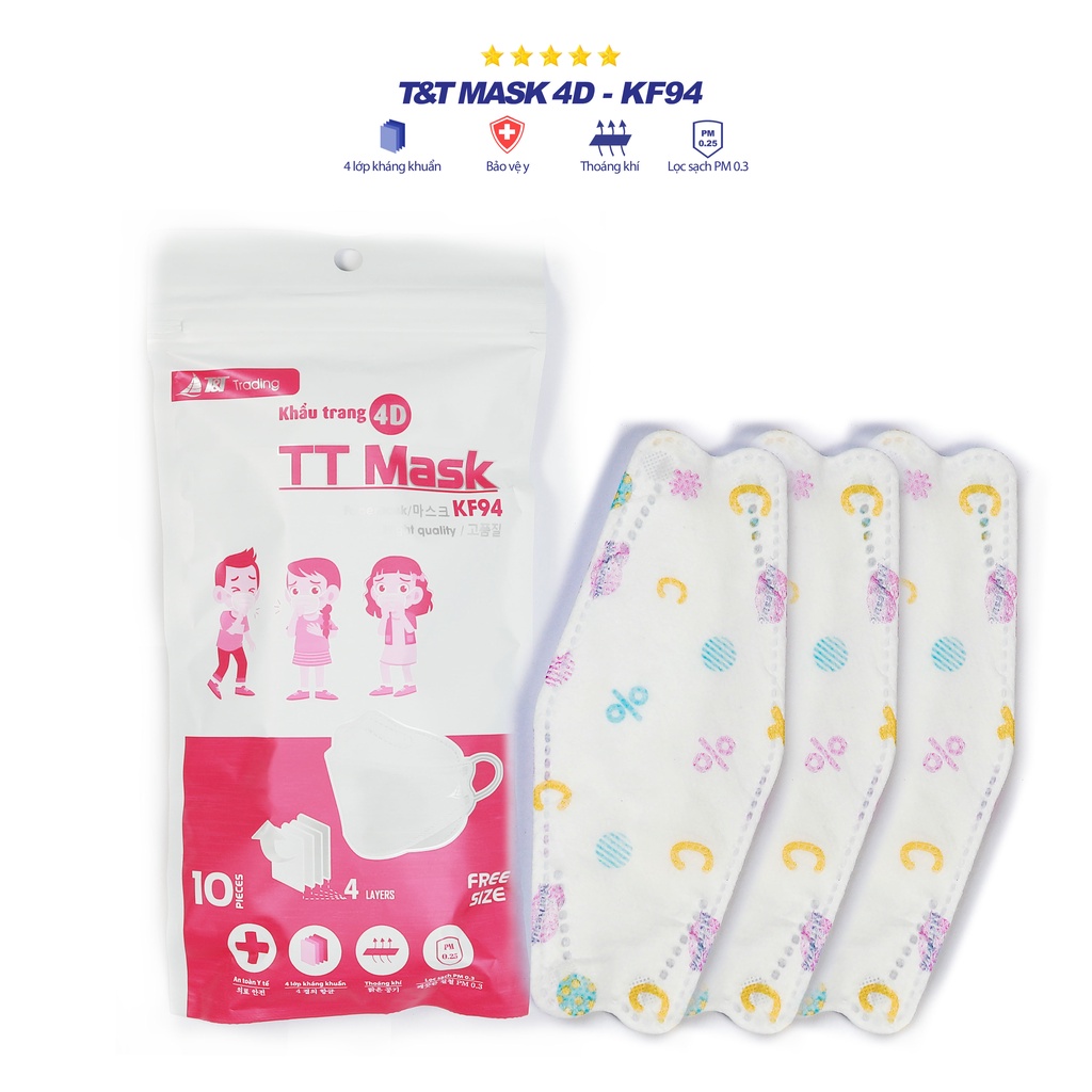 Túi 10 chiếc khẩu trang KF94 4D mask cho trẻ em