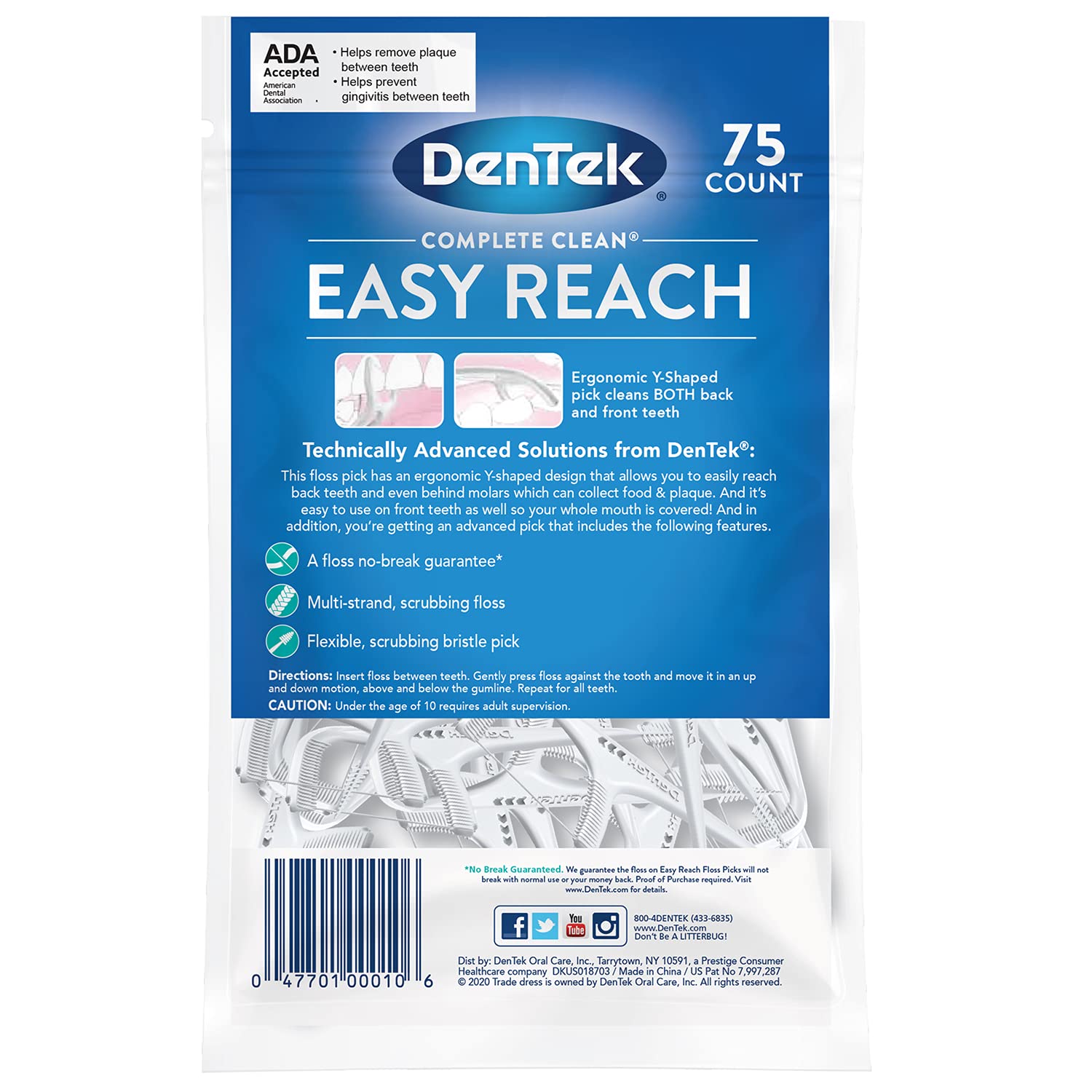Tăm chỉ nha khoa DENTEK Complete Clean 75 cái