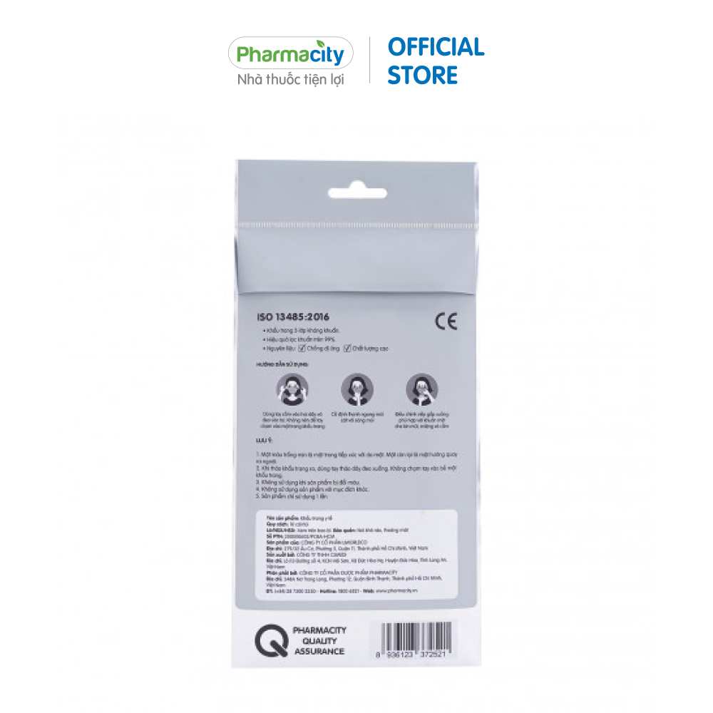 Khẩu trang y tế màu trắng Pharmacity (Gói 10 cái)