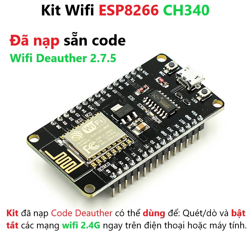 Đã nạp cod Kít RF thu phát wifi ESP8266 NodeMCU Lua V3 CH340, Đế Kit Lua