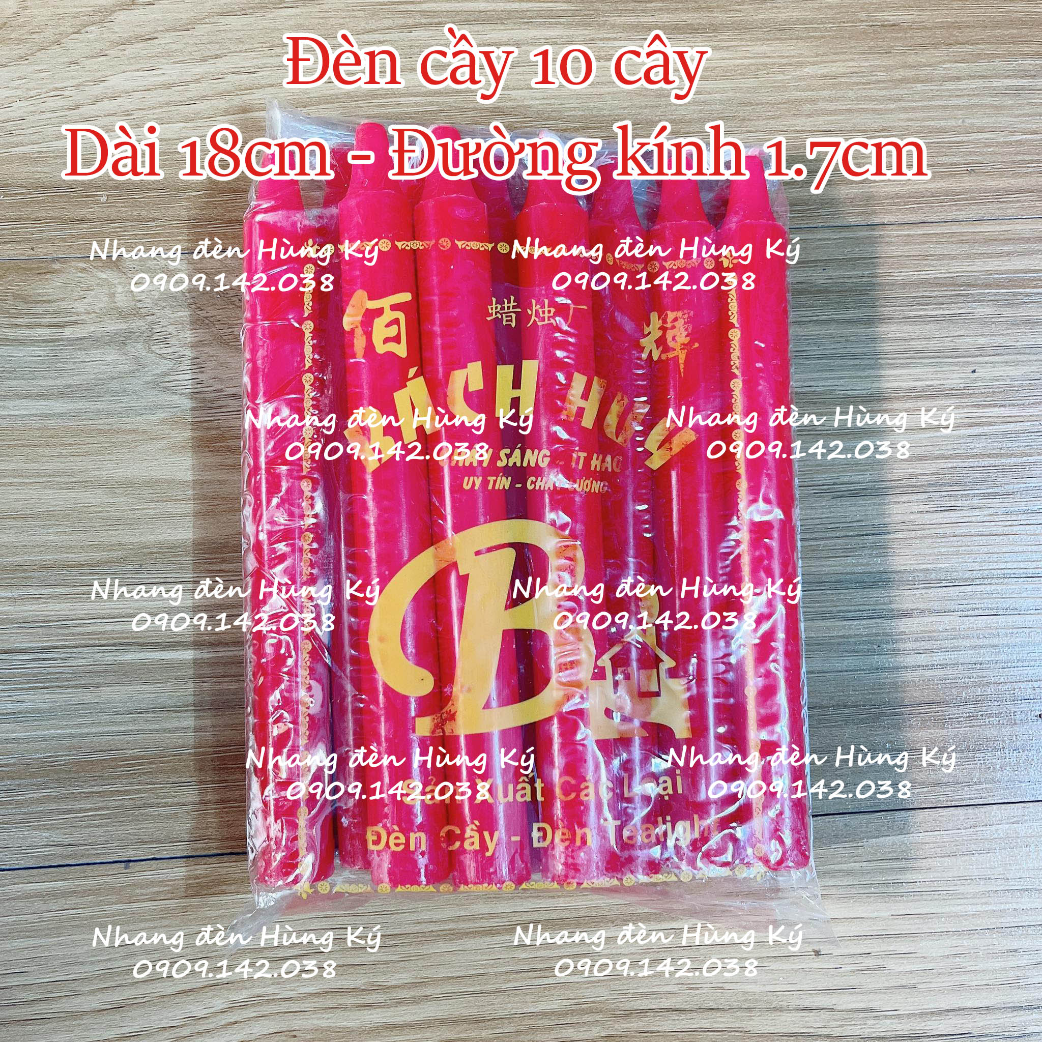 Đèn cầy sáp đỏ 10 cây cao 18cm