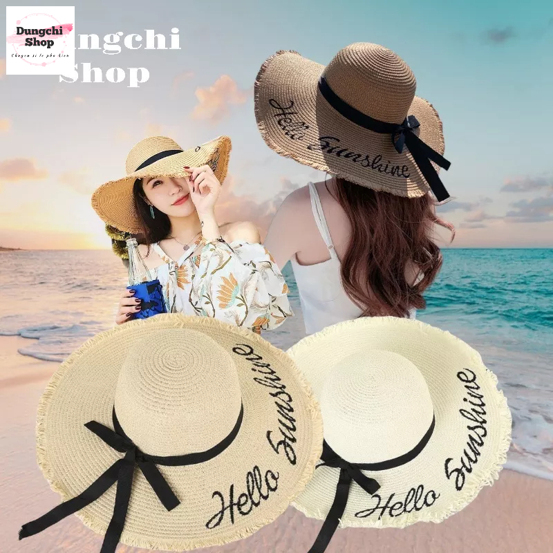 Nón cói đi biển Hello Sunshine viền tua rua