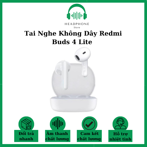 Tai nghe không dây redmi buds 4 lite kết nối bluetooth 5.3 nhét tai lọc tiếng ồn pin dài nhỏ gọn cho redmi xiaomi và các dòng điện thoại