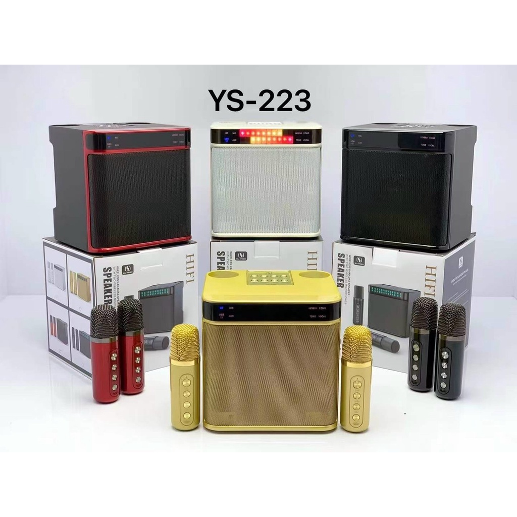 Loa karaoke bluetooth su-yosd ys 223 kèm 2 micro không dây siêu hay có đèn led nháy theo nhạc