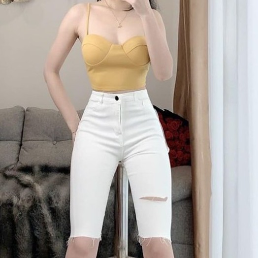 Quần Lửng Ngố Kaki Rách Đùi Lưng Cao🍓