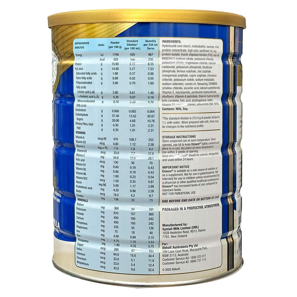 Sữa bột Ensure Hương Vani - Nhập khẩu từ Úc (850g)