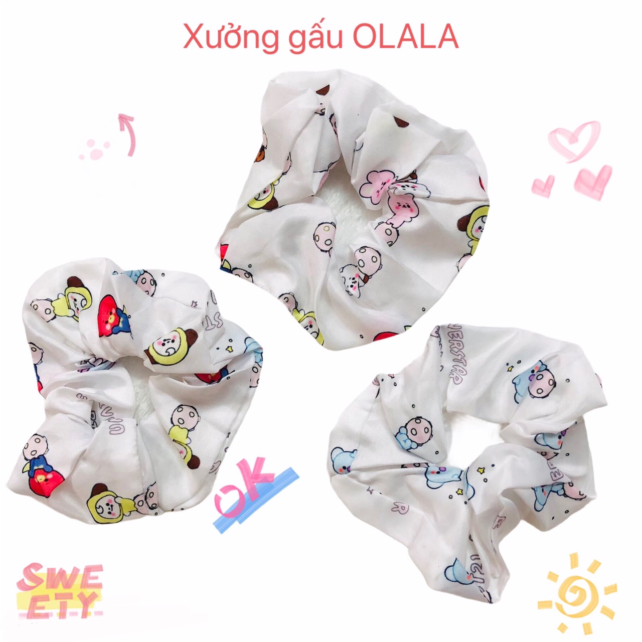 Cột tóc vải Scrunchies Họa Tiết Dễ Thương