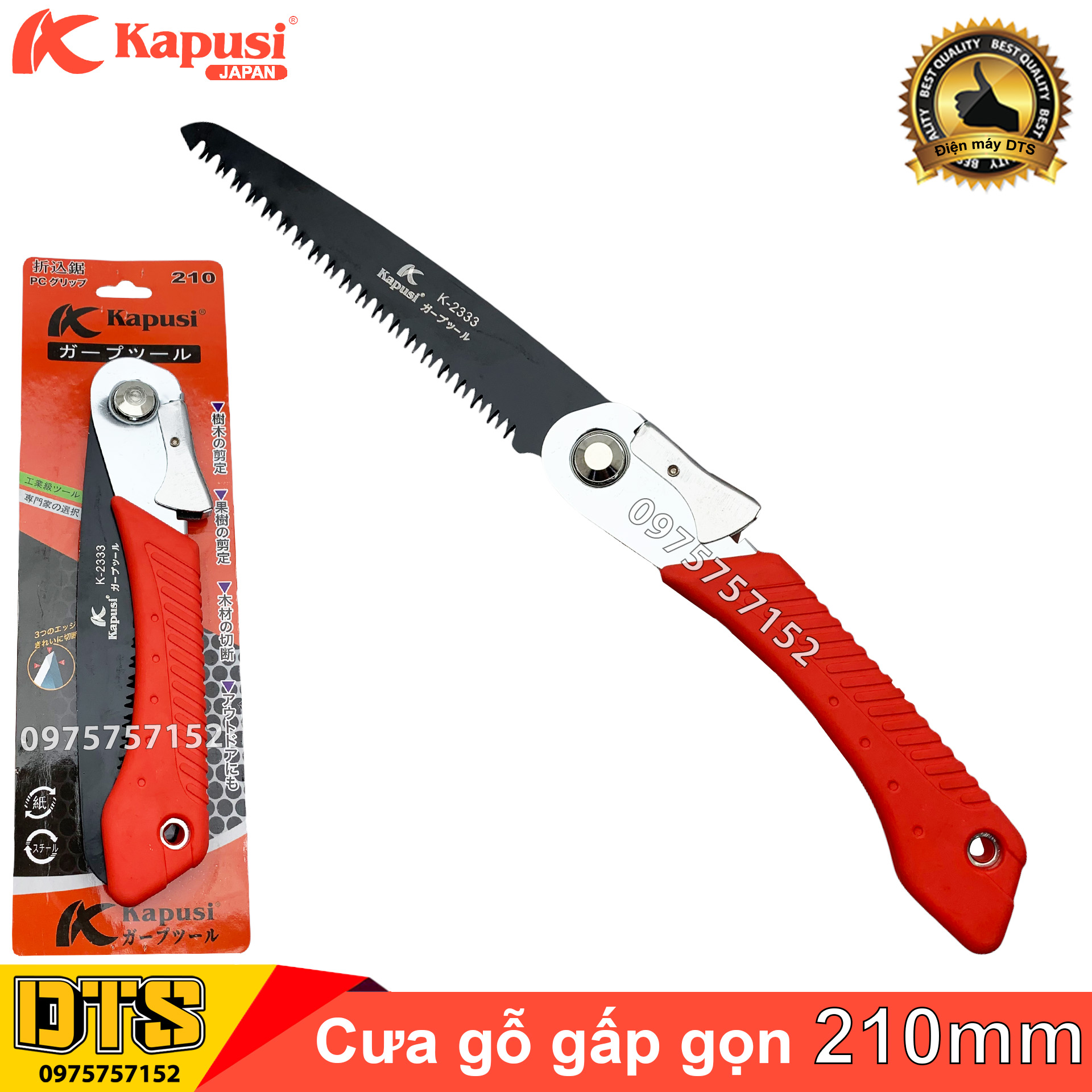 Cưa gỗ cầm tay gấp gọn đa năng Nhật Kapusi lưỡi thép SK5 siêu sắc, cưa cành cán xếp, cưa gấp gọn an toàn lưỡi 3D tăng độ sắc bén, tay cầm bọc nhựa chống trượt, cưa gỗ gập gọn, cưa gỗ dạng gập cưa xếp