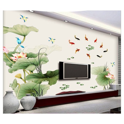 Decal dán tường hoa sen màu 3D size lớn