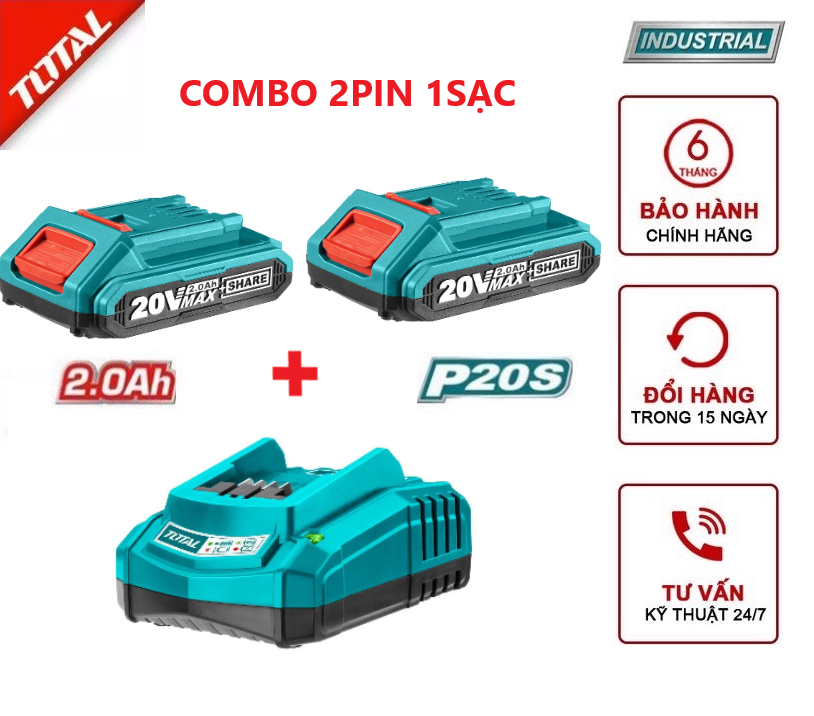 Combo 2 pin 1 sạc 20V TOTAL (TFBLI20011) (TFCLI2001)