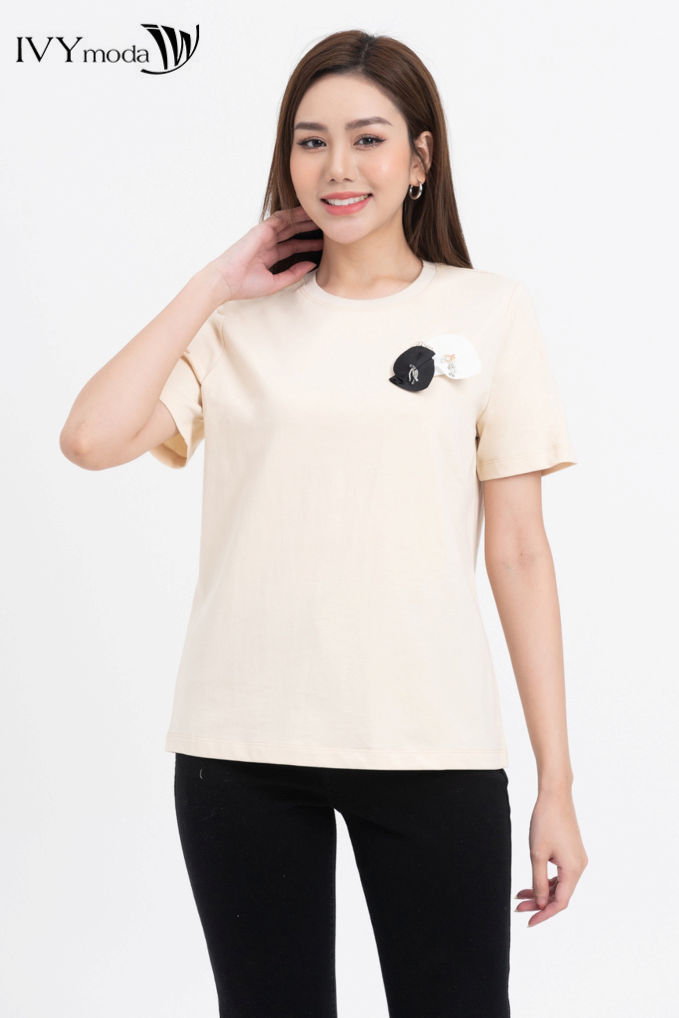 Áo thun đính hoa ivy moda ms 57m7761