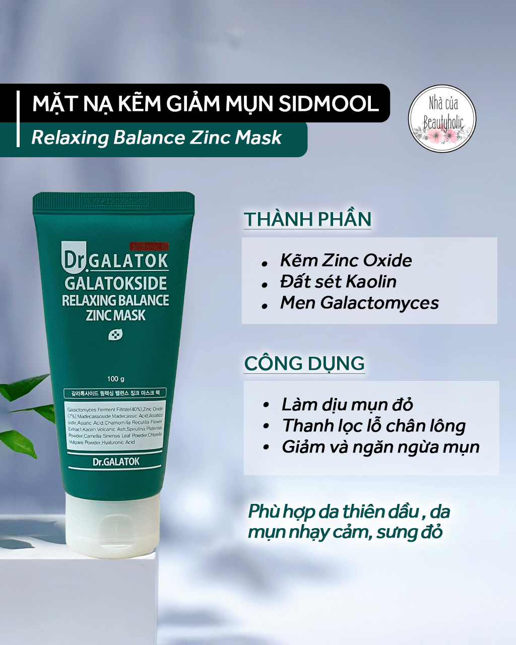 Mặt nạ kẽm sidmool dr galatok galatokside relaxing balance zinc mask
