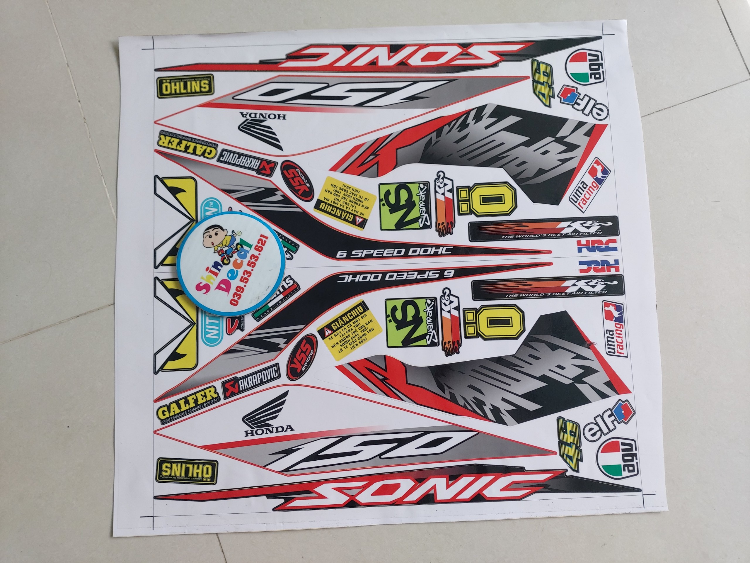 Tem xe sonic 150 chữ tàu