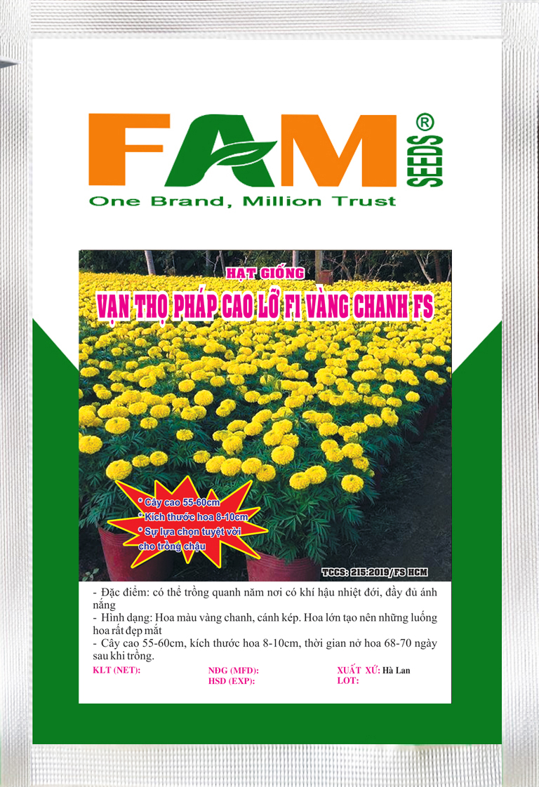 [HCM]Hạt Giống Hoa Vạn Thọ Pháp Cao Lỡ F1 Vàng Chanh - Gói 1gr