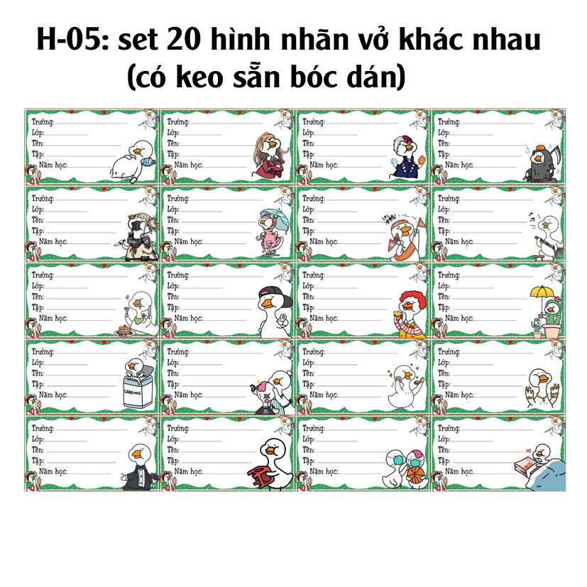 Nhãn vở Meme hình con vịt - Nhãn dán Meme hình con vịt( set 20 nhãn vở)