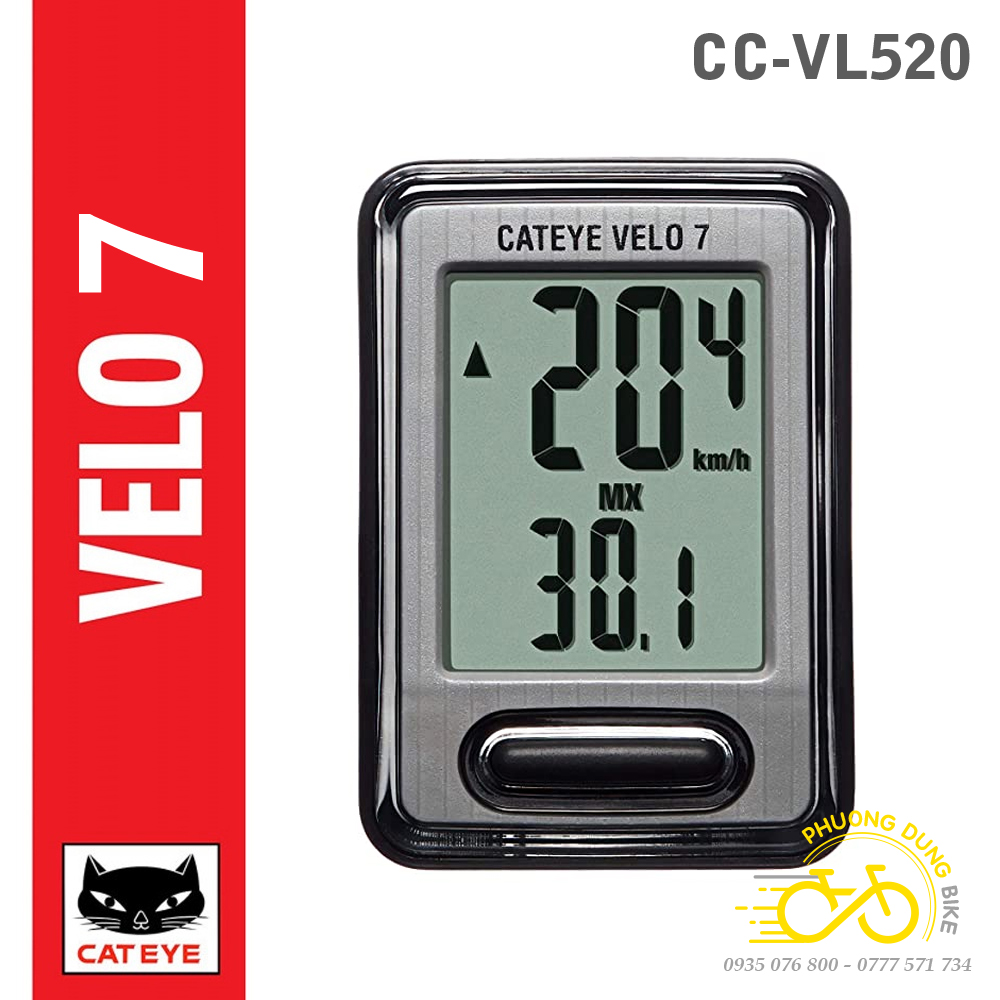 Đồng hồ đo tốc độ xe đạp có dây cateye velo 7
